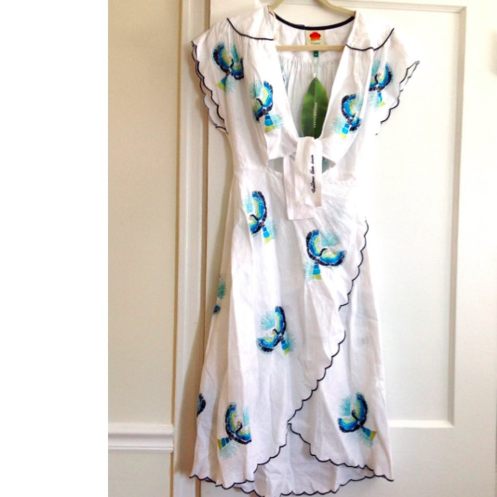 Farm Rio Macaw Embroidered Tie Front Cutout Dress - Picture 5 of 14